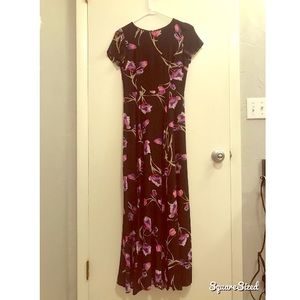 Anthropologie silk black and floral maxi dress